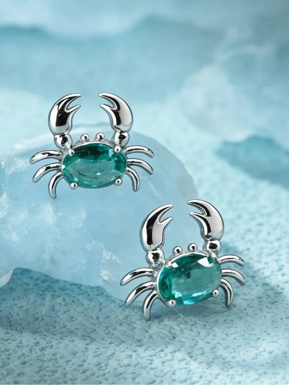 Teal Gemstone crab Sterling Silver stud earrings